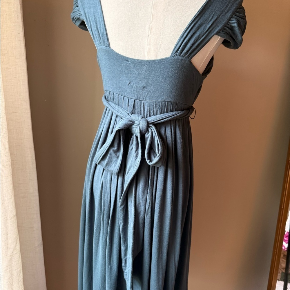 Lux Blue Ruched Jersey Knit Midi Dress - Picture 2 of 3